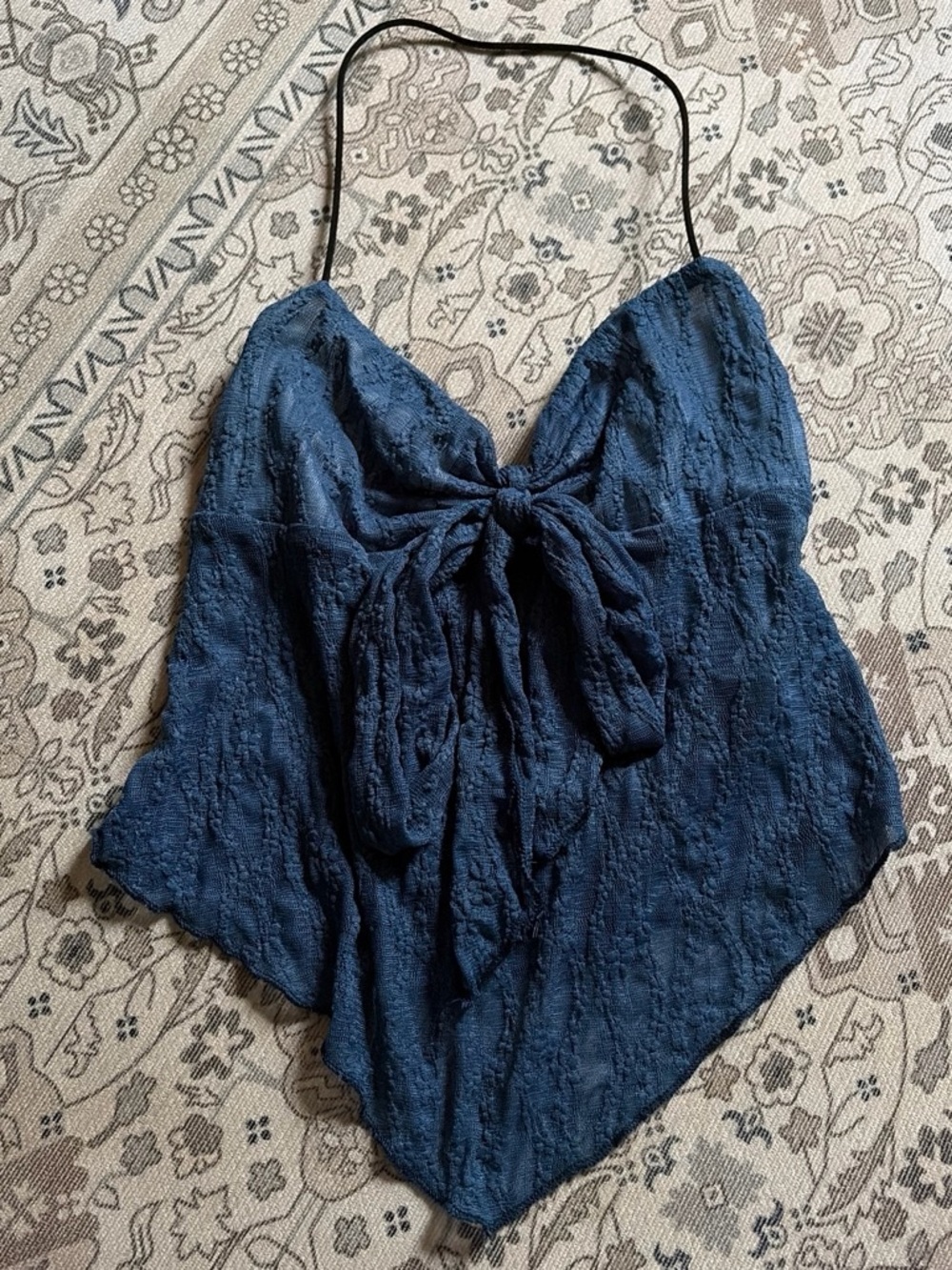 SHEIN Dark Navy Textured Front-Tie Halter Cami